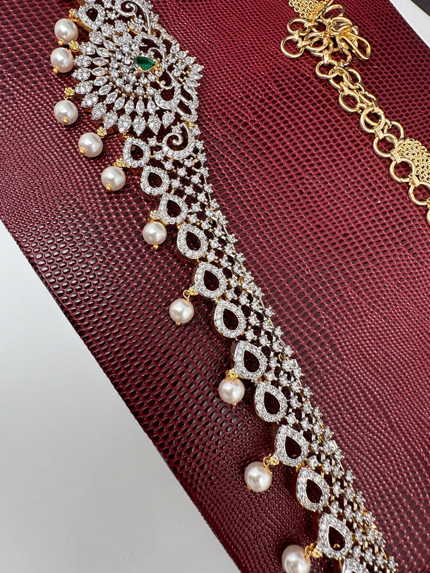 AD Ganga Jamuna Polish Color Stone Pearls Hip Chain Kamarbandh - Green