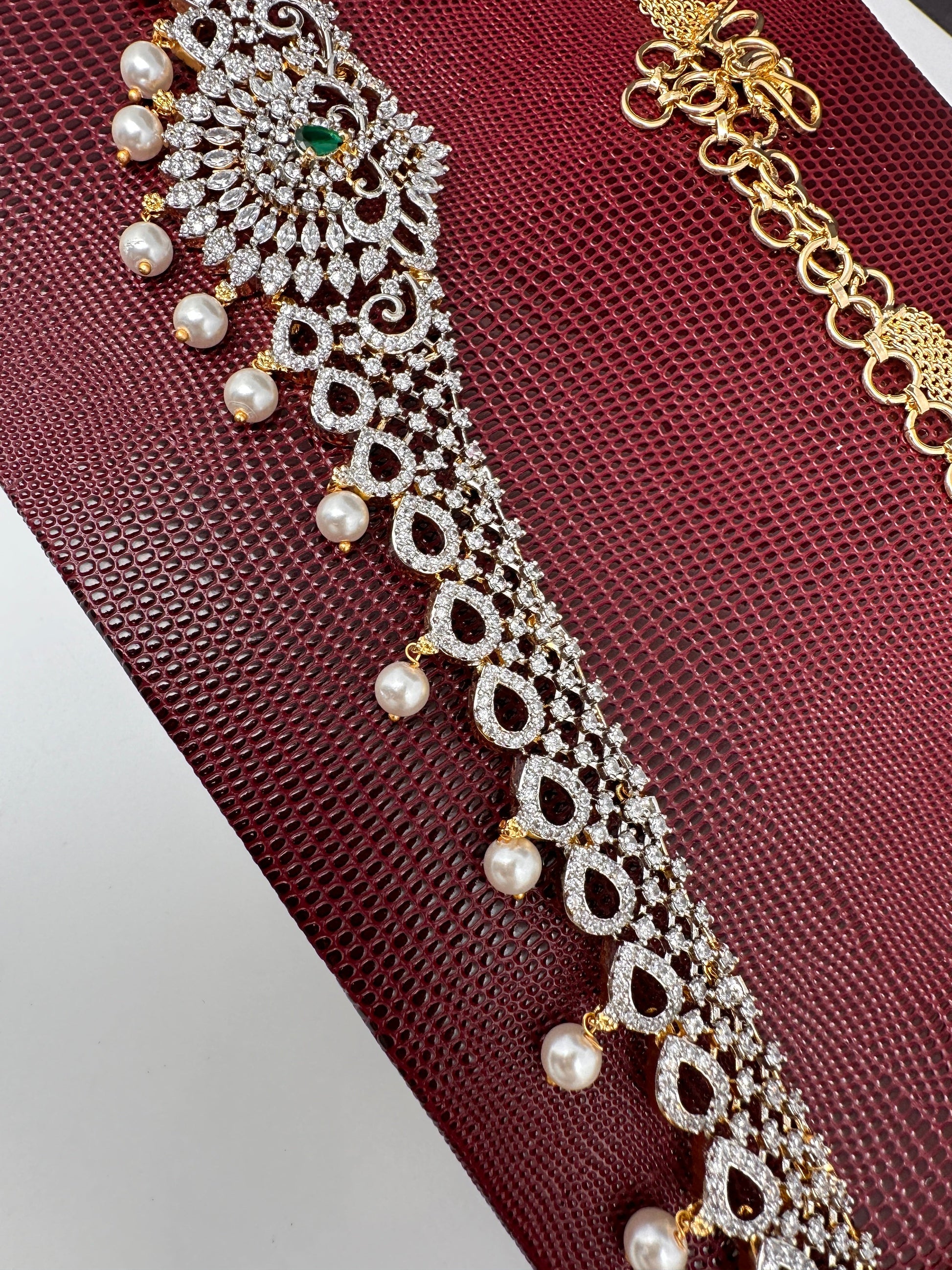 AD Ganga Jamuna Polish Color Stone Pearls Hip Chain Kamarbandh - Green