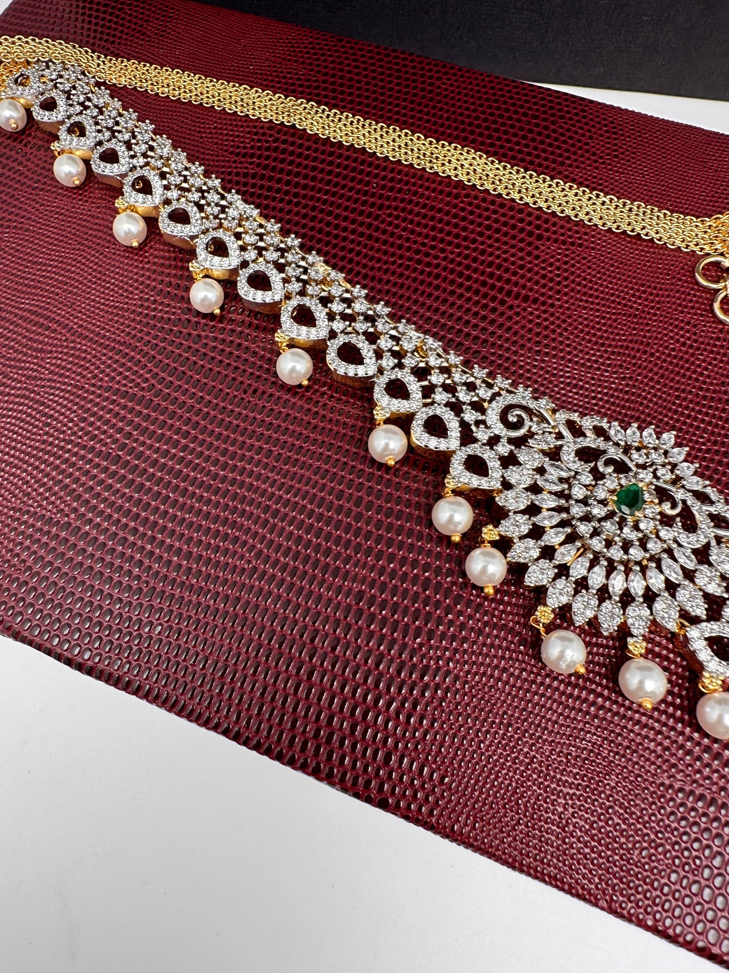 AD Ganga Jamuna Polish Color Stone Pearls Hip Chain Kamarbandh - Green