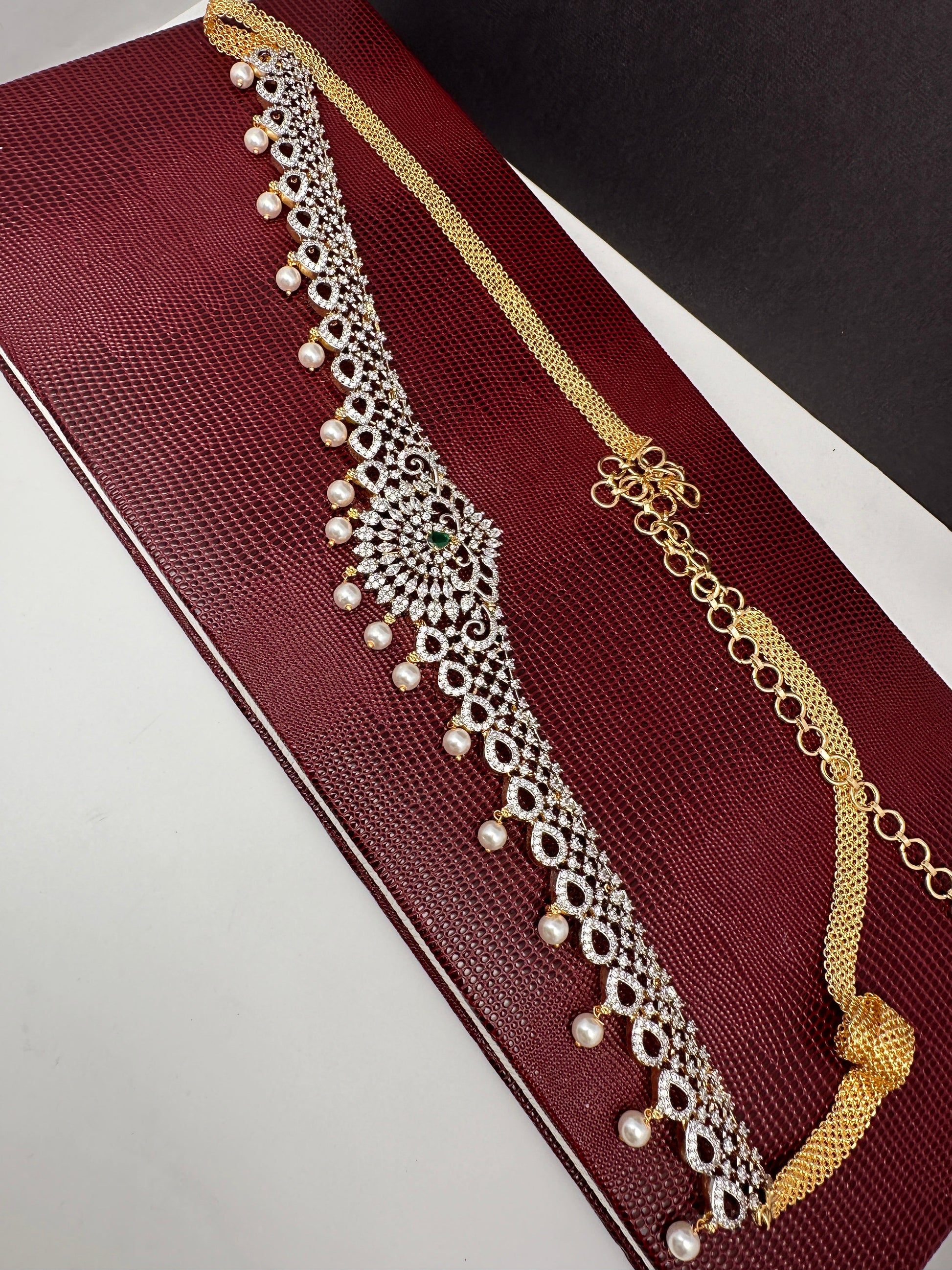 AD Ganga Jamuna Polish Color Stone Pearls Hip Chain Kamarbandh - Green