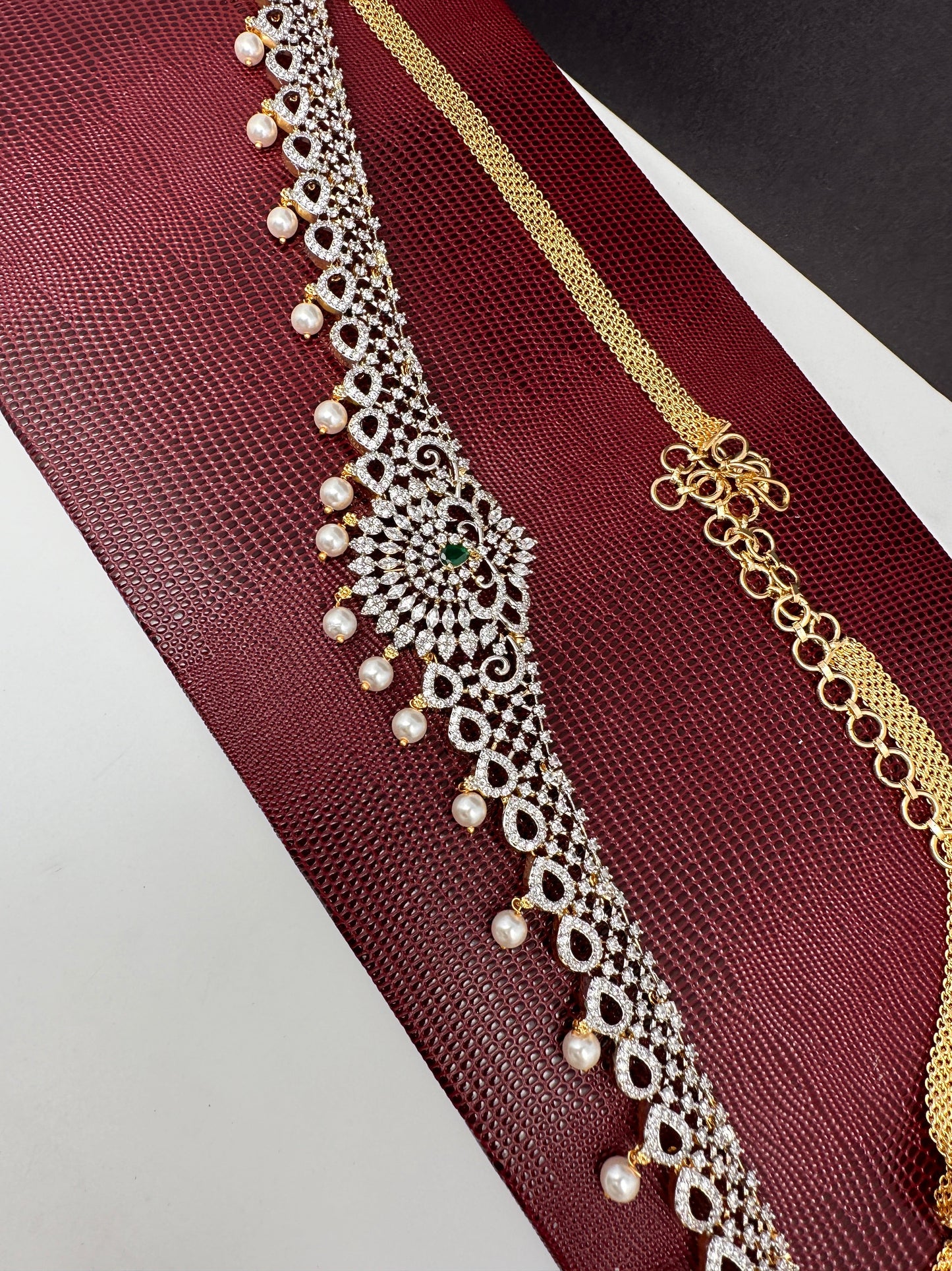AD Ganga Jamuna Polish Color Stone Pearls Hip Chain Kamarbandh - Green