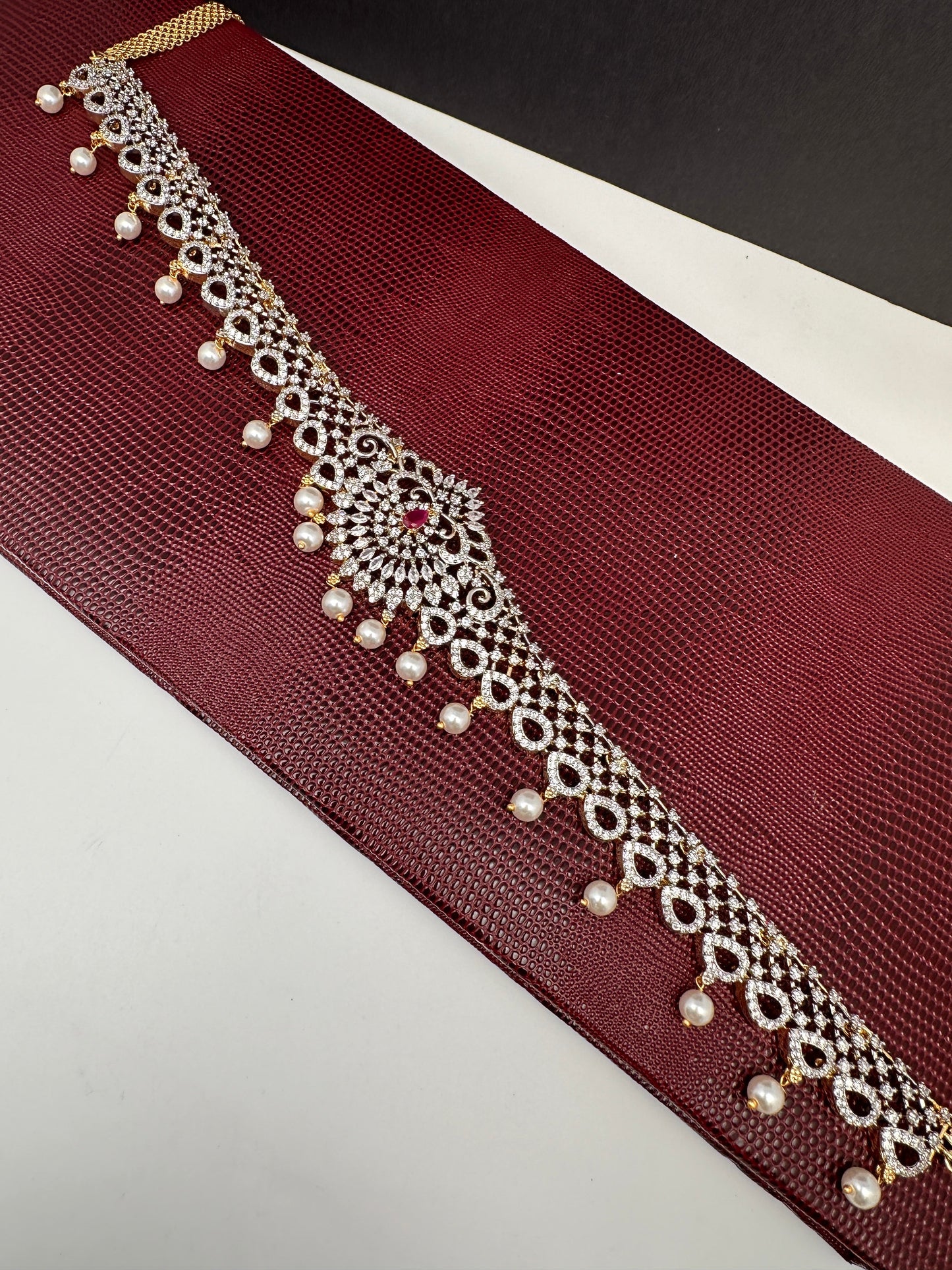 AD Ganga Jamuna Polish Color Stone Pearls Hip Chain Kamarbandh - Red