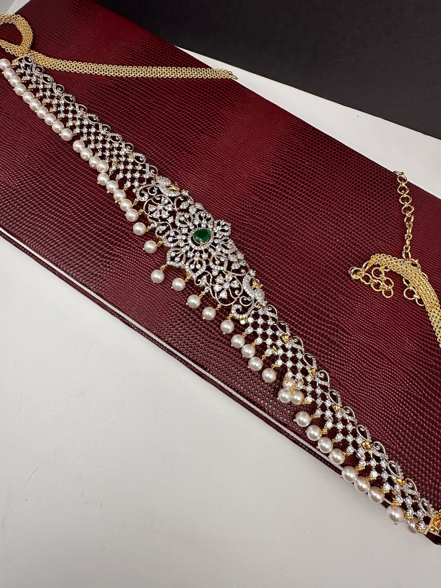 AD Ganga Jamuna Polish Color Stone Pearls Hip Chain Kamarbandh - Green