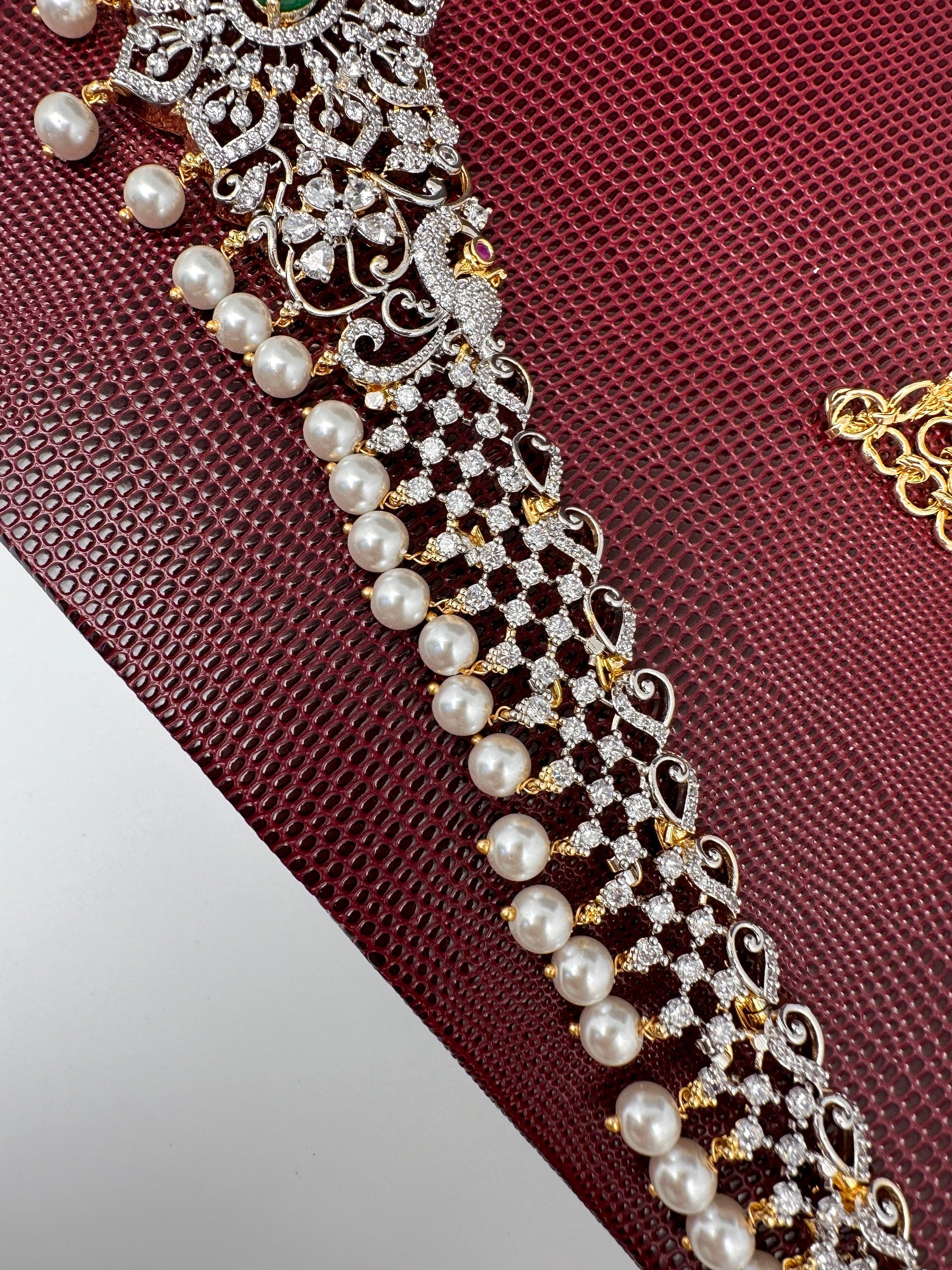 AD Ganga Jamuna Polish Color Stone Pearls Hip Chain Kamarbandh - Green