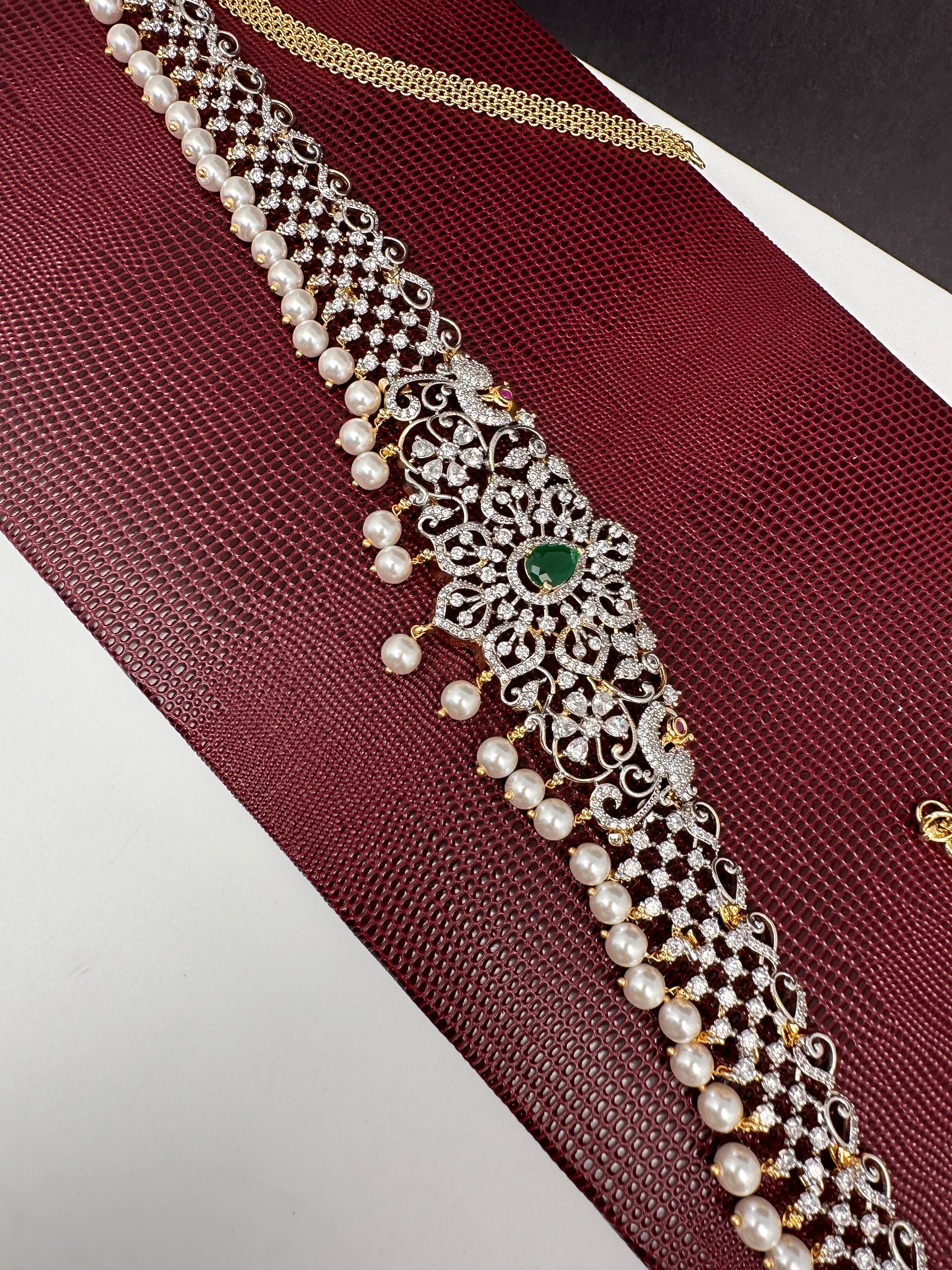 AD Ganga Jamuna Polish Color Stone Pearls Hip Chain Kamarbandh - Green