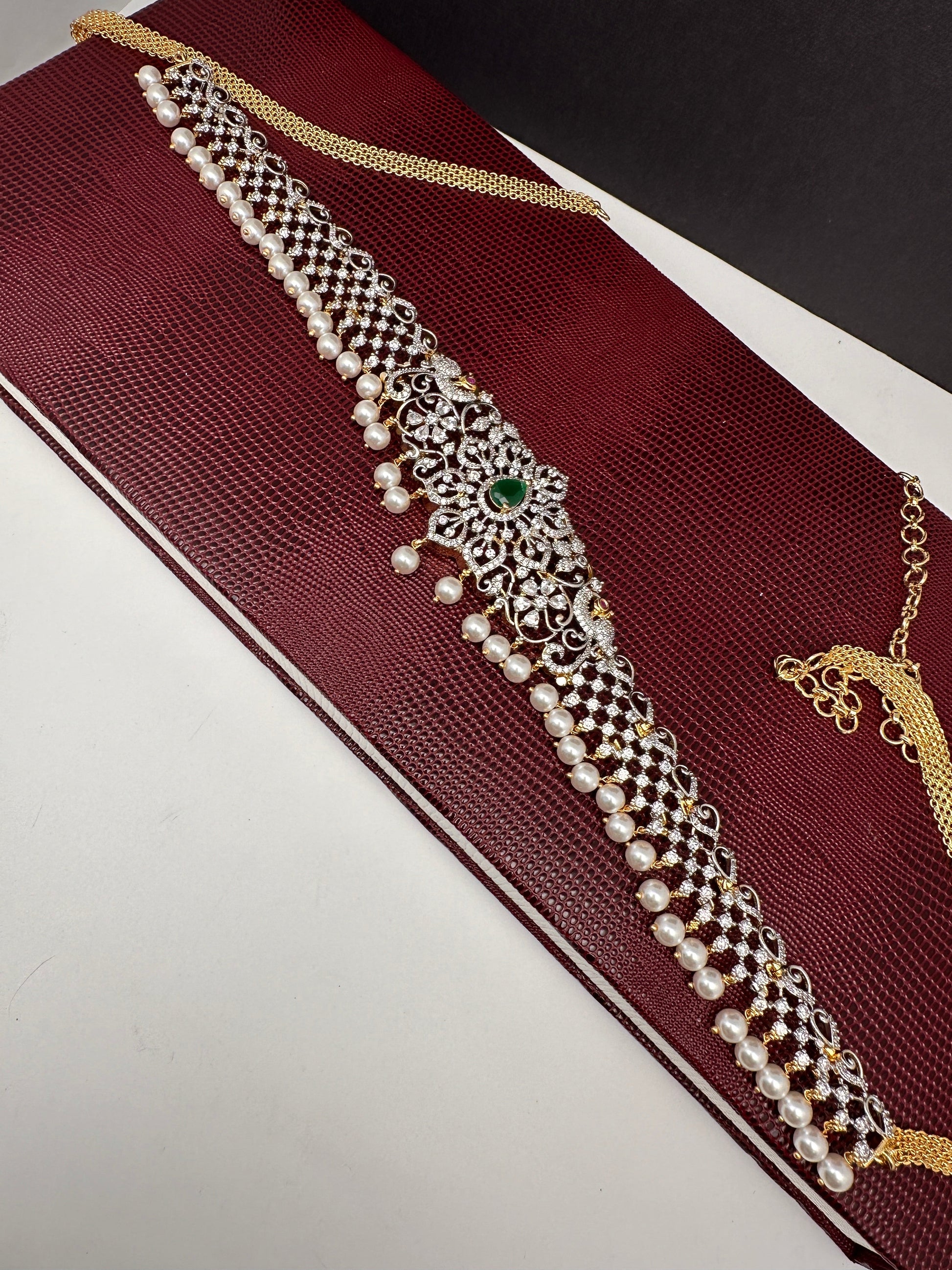 AD Ganga Jamuna Polish Color Stone Pearls Hip Chain Kamarbandh - Green
