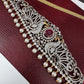 AD Ganga Jamuna Polish Color Stone Pearls Peacock Design Hip Chain Kamarbandh - Red