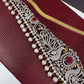 AD Ganga Jamuna Polish Color Stone Pearls Peacock Design Hip Chain Kamarbandh - Red