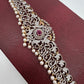 AD Ganga Jamuna Polish Color Stone Pearls Peacock Design Hip Chain Kamarbandh - Red