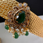 Goddess Lakshmi AD Color Stone Motif Hip Belt Vaddanam - Green