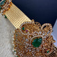 Goddess Lakshmi AD Color Stone Motif Hip Belt Vaddanam - Green