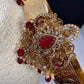 Goddess Lakshmi AD Color Stone Motif Hip Belt Vaddanam - Red