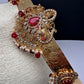 Goddess Lakshmi AD Color Stone Motif Hip Belt Vaddanam - Red
