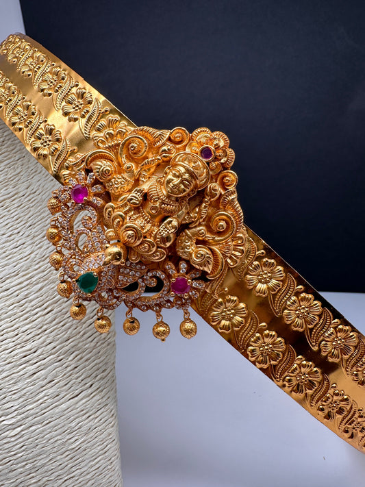 Goddess Lakshmi AD Color Stone Motif Hip Belt Vaddanam