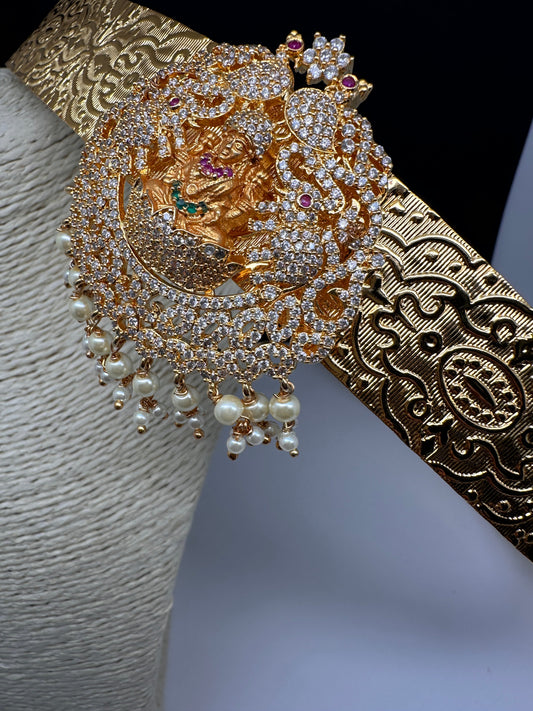 Goddess Lakshmi CZ Self Design Hip Belt Vaddanam