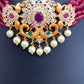 Red Beads Peacock Design Red Green Stone American Diamond Finish Choker