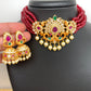 Red Beads Peacock Design Red Green Stone American Diamond Finish Choker