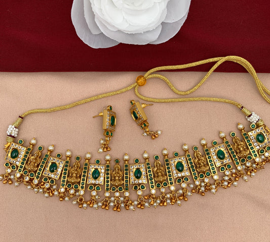 Goddess Lakshmi Green Stone Choker
