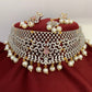 Pink Stone AD Finish Stiff Choker with Matching Maangteeka and Earrings