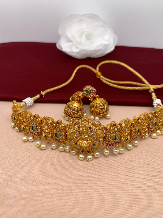 Goddess lakshmi Choker with matching Jhumkis