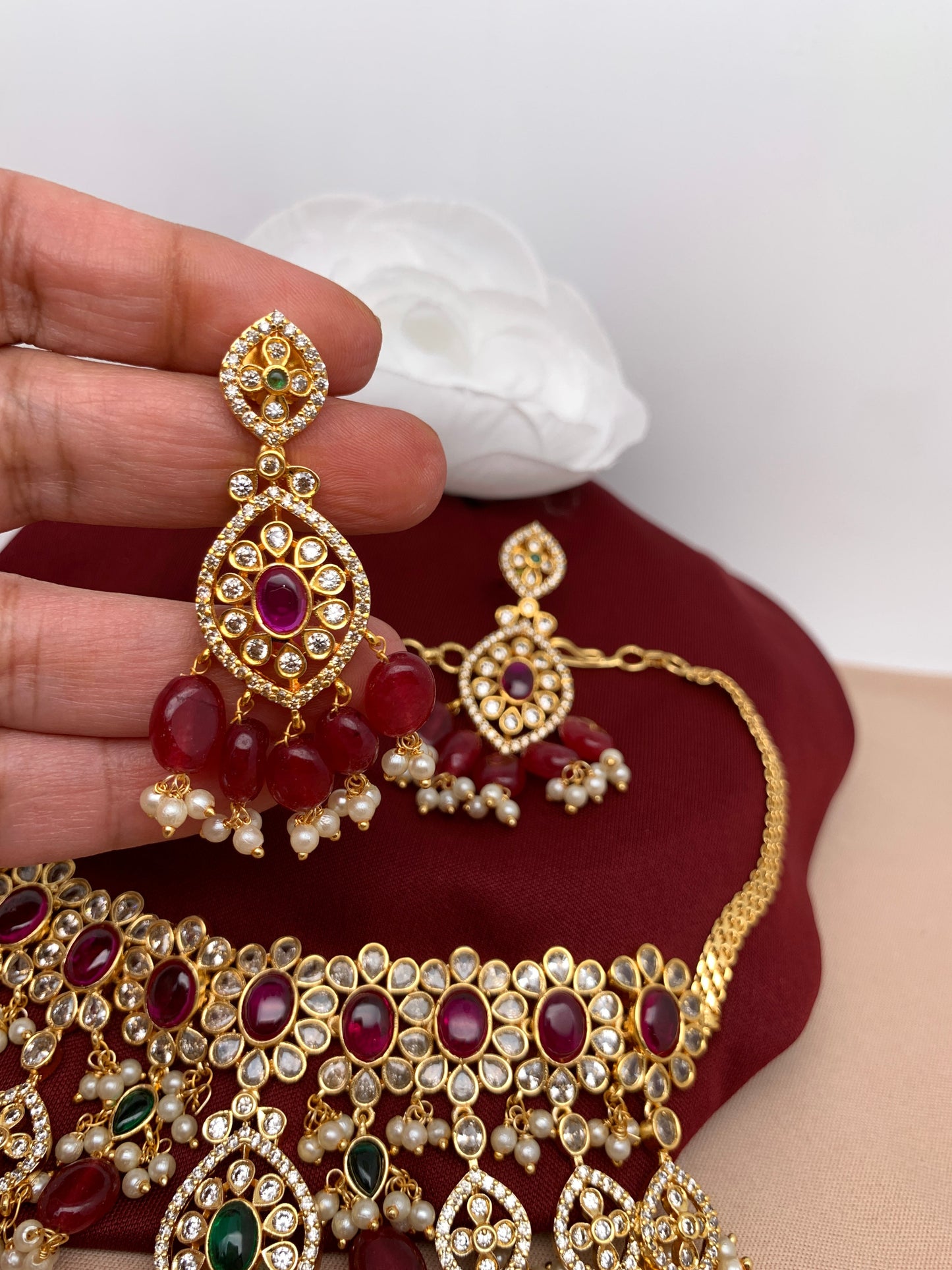 Red Stone Red Monalisa CZ High Neck Choker