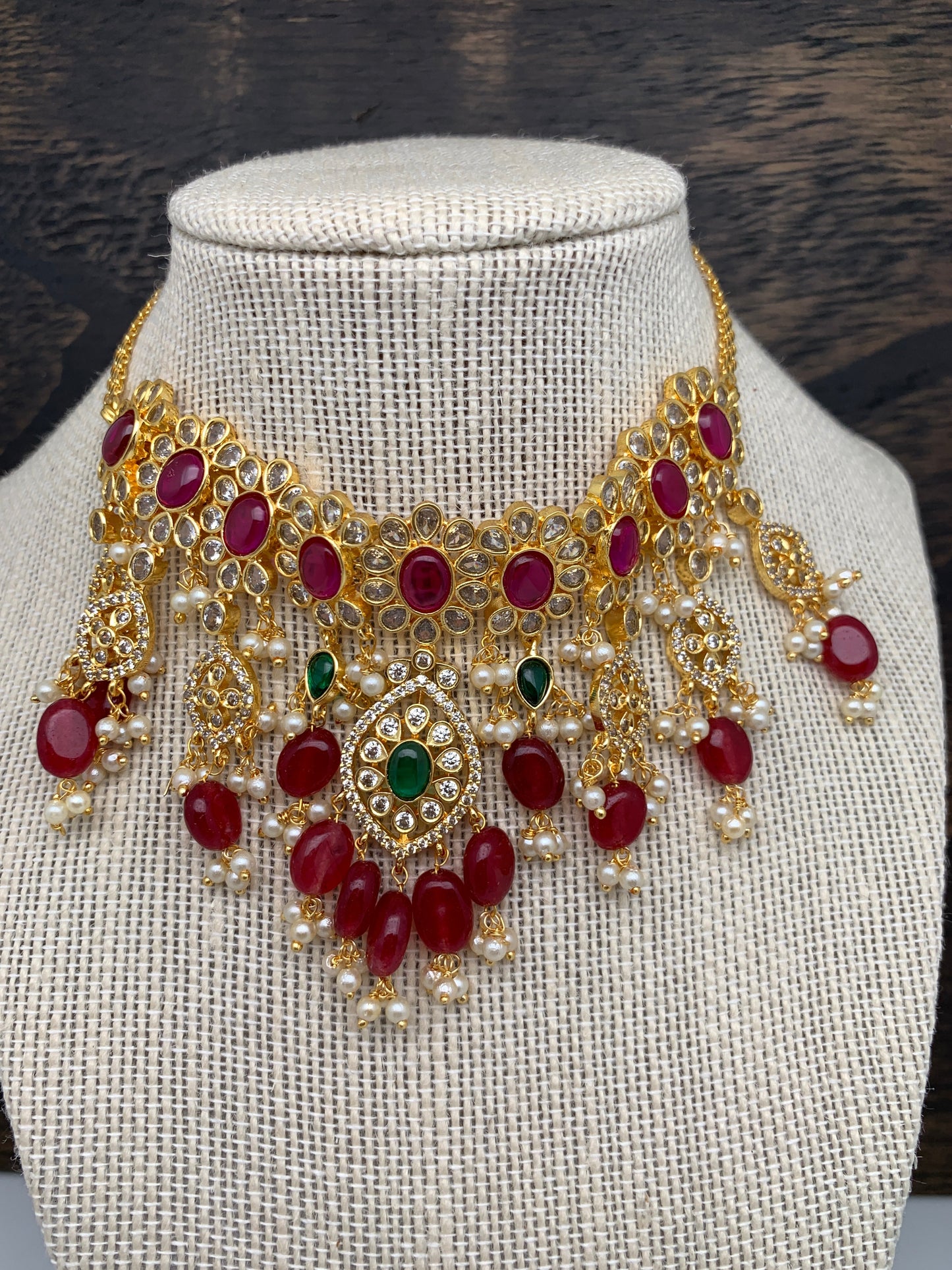 Red Stone Red Monalisa CZ High Neck Choker