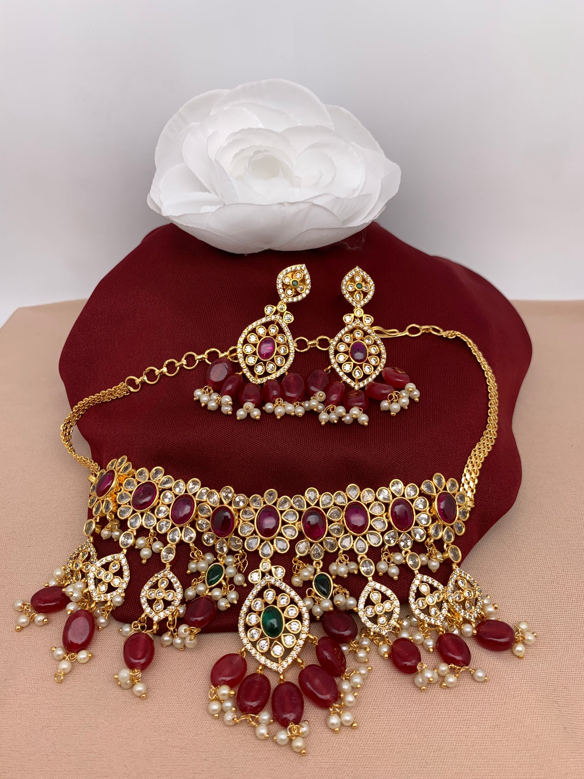 Red Stone Red Monalisa CZ High Neck Choker