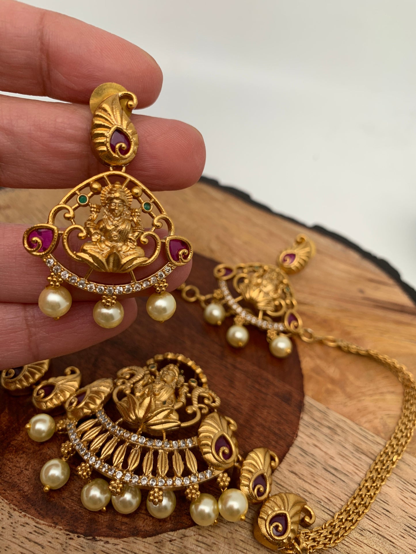 Goddess Lakshmi Peacock Red Stone Mini Choker