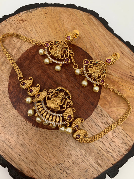 Goddess Lakshmi Peacock Red Stone Mini Choker
