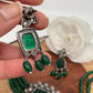 Green Stone AD Victorian Polish Pendent Green Onyx Beads Choker