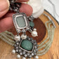 Mint Green Stone AD Victorian Polish Pendent Light Mint Green Onyx Beads Choker