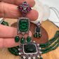 Multi Stone AD Victorian Polish Pendent Green Onyx Beads Choker