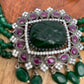 Multi Stone AD Victorian Polish Pendent Green Onyx Beads Choker