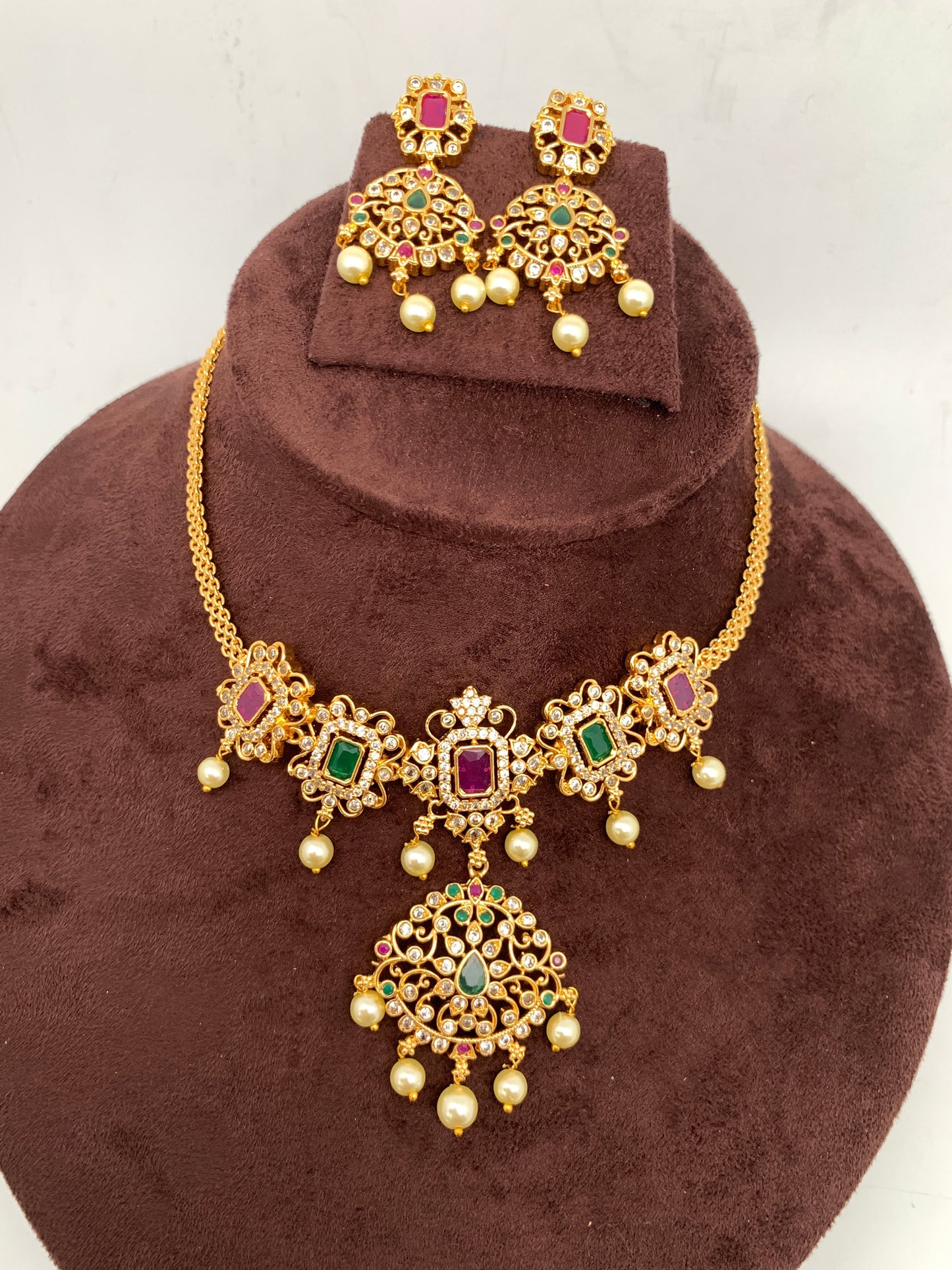 CZ Red Green Multi Color Stone Mini Choker