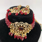Kundan Red Stone CZ Dual Tone Pendent Red Beads Choker