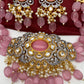 Kundan Pink Stone CZ Dual Tone Pendent Pink Beads Choker