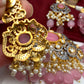 Kundan Pink Stone CZ Dual Tone Pendent Pink Beads Choker