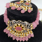 Kundan Pink Stone CZ Dual Tone Pendent Pink Beads Choker