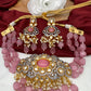 Kundan Pink Stone CZ Dual Tone Pendent Pink Beads Choker