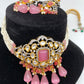 Kundan Pink Stone CZ Dual Tone Pendent White Hydro Beads Choker