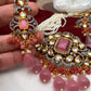 Kundan Pink Stone CZ Dual Tone Pendent White Hydro Beads Choker