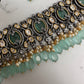 Moissanite Kundan Victorian Finish Color Stone Color beads Choker - LightGreen