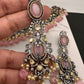 Moissanite Kundan Victorian Finish Color Stone Color beads Choker - Pink