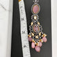 Moissanite Kundan Victorian Finish Color Stone Color beads Choker - Pink