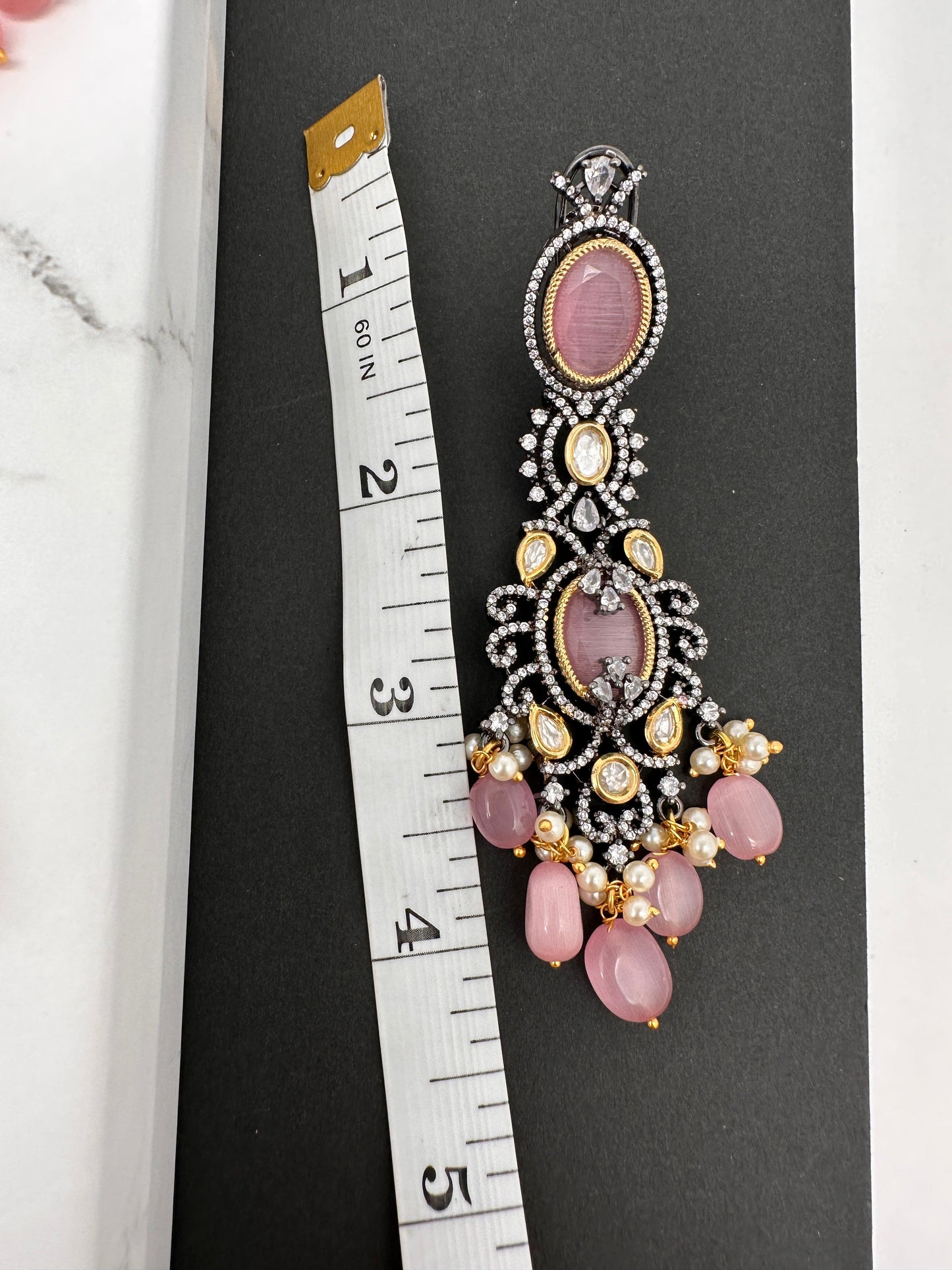 Moissanite Kundan Victorian Finish Color Stone Color beads Choker - Pink