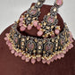 Moissanite Kundan Victorian Finish Color Stone Color beads Choker - Pink