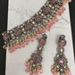 Moissanite Kundan Victorian Finish Color Stone Color beads Choker - Pink