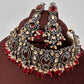Moissanite Kundan Victorian Finish Color Stone Color beads Choker - Red