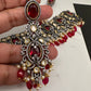 Moissanite Kundan Victorian Finish Color Stone Color beads Choker - Red