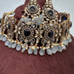 Moissanite Kundan Victorian Finish Color Stone Color beads Choker - Blue